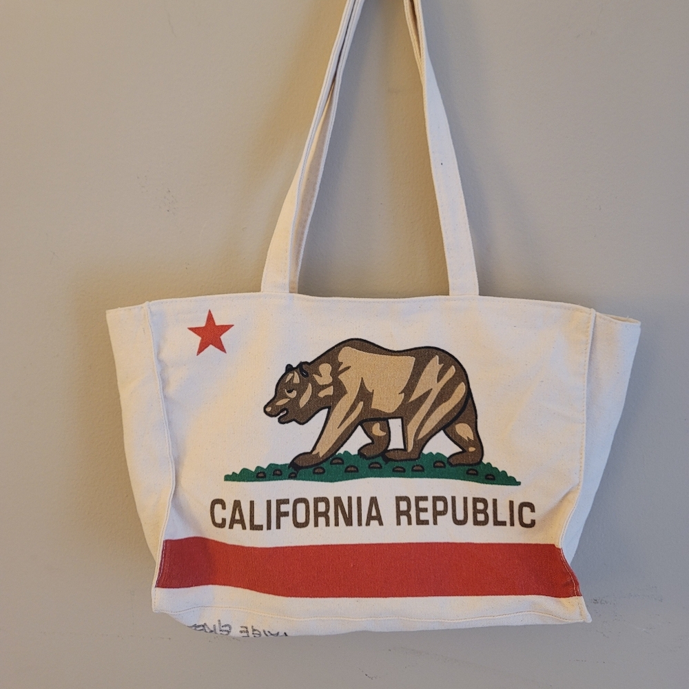 California Republic Flag Bear Cotton Canvas Tote Bag